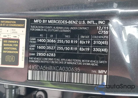 2012 Mercedes-Benz Ml 350 4Matic from USA, damaged, VIN 4JGDA5HBXCA030635